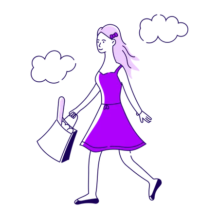 Girl walking with grocery bag  Illustration