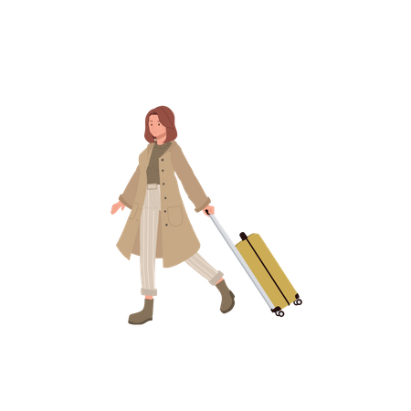 Girl walking with luggage bag  Illustration