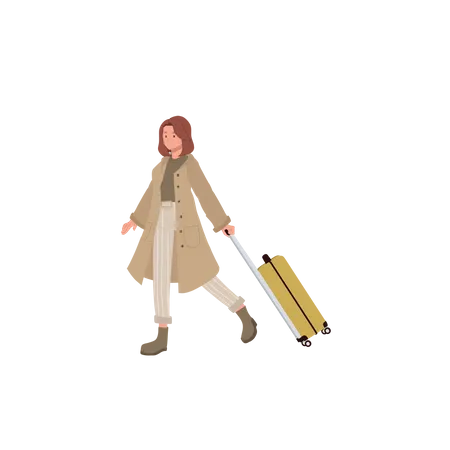 Girl walking with luggage bag  Illustration