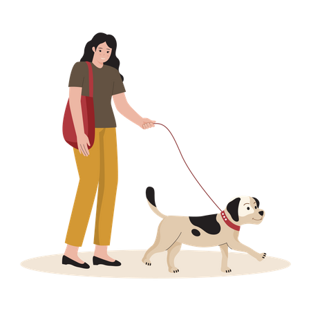 Girl walking with pet Illustration