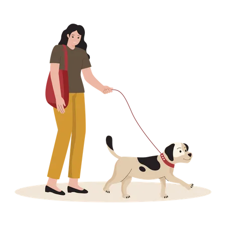 Girl walking with pet Illustration