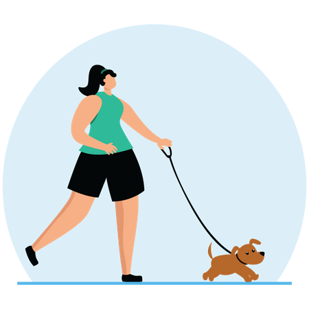 Girl walking with pet dog  Illustration