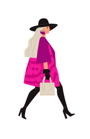 Girl walking with purse Illustration