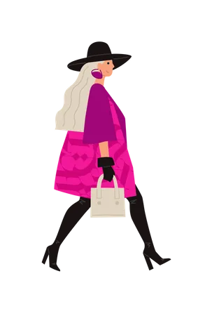 Girl walking with purse Illustration