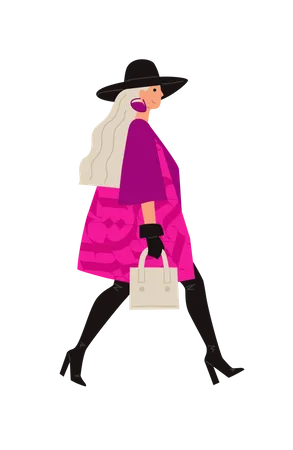 Girl walking with purse  Illustration