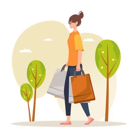 Girl walking with shopping bag Illustration