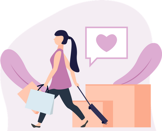 Girl walking with shopping bag  Illustration
