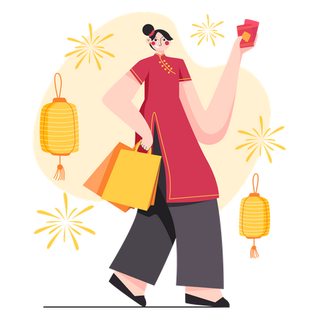 Girl walking with shopping bags Illustration