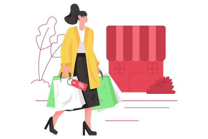 Girl walking with shopping bags Illustration