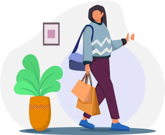 Girl walking with shopping bags  Illustration