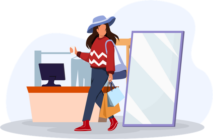 Girl walking with shopping bags  Illustration