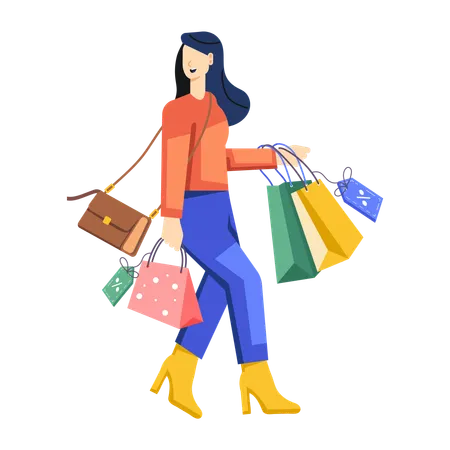 Girl walking with shopping bags  Illustration