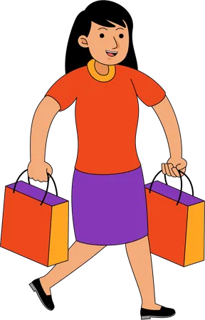 Girl walking with shopping bags  Illustration