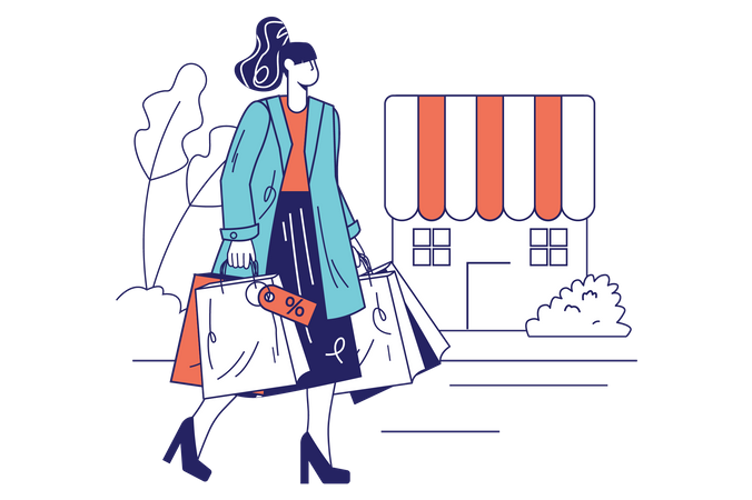 Girl walking with shopping bags  Illustration