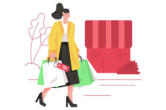 Girl walking with shopping bags  Illustration