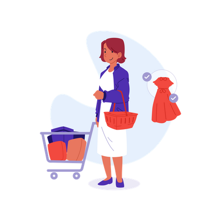 Girl walking with shopping cart Illustration