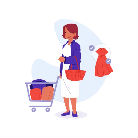 Girl walking with shopping cart Illustration