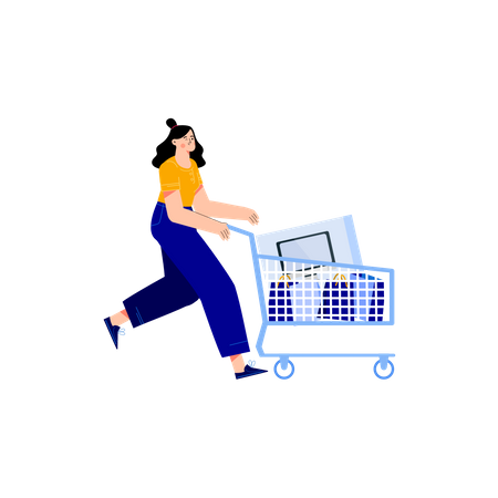 Girl walking with shopping cart  Illustration