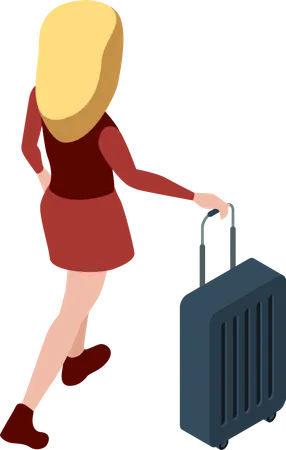 Girl walking with suitcase Illustration