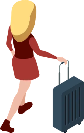 Girl walking with suitcase  Illustration