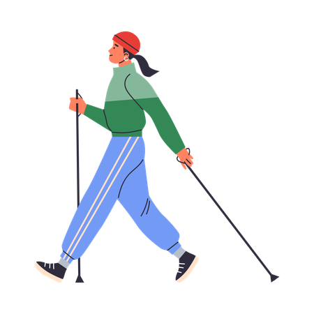Girl walking with trekking stick  Illustration
