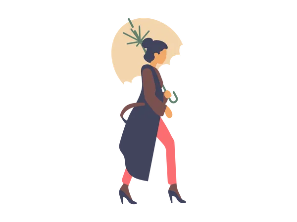 Girl walking with umbrella Illustration