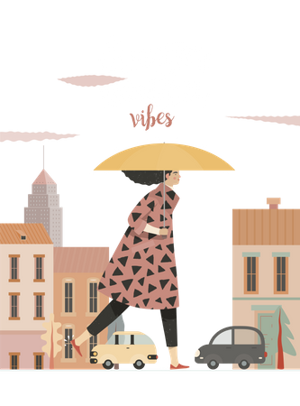 Girl walking with umbrella  Illustration