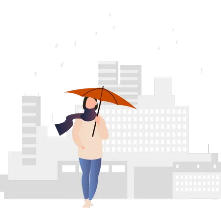 Girl walking with umbrella  Illustration