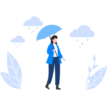 Girl walking with umbrella in rain  Illustration