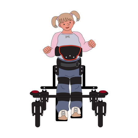 Girl walking with walk aid scooter Illustration