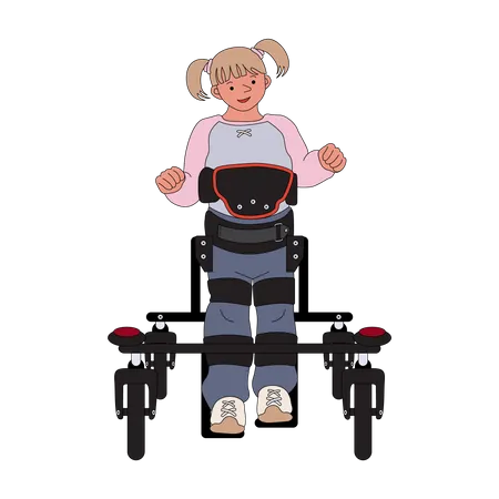 Girl walking with walk aid scooter  Illustration