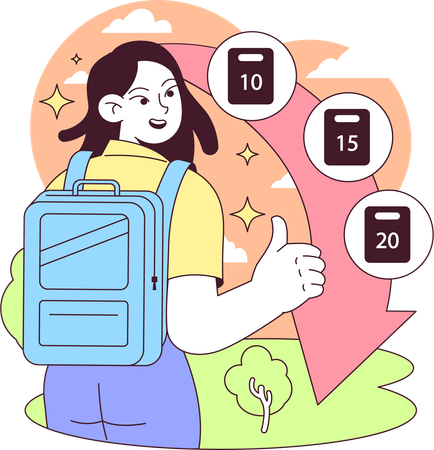 Girl walking with weight bagpack  Illustration