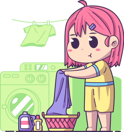 Girl washing clothes  Illustration