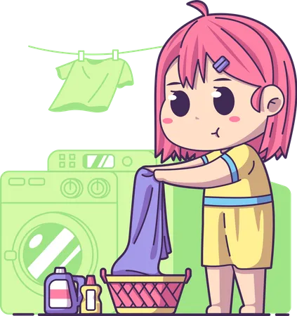 Girl washing clothes Illustration