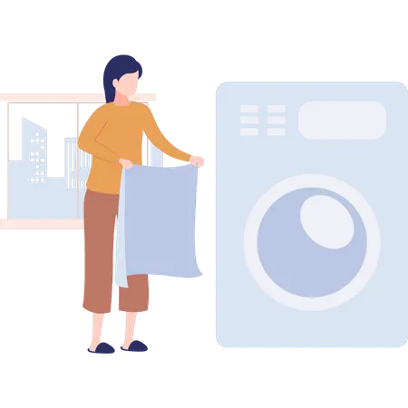 Girl washing clothes  イラスト