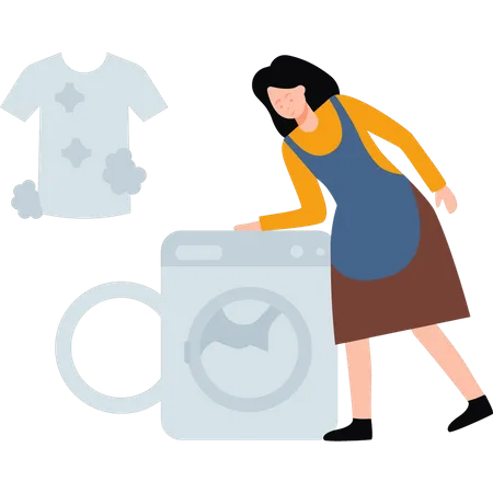 Girl washing clothes in machine Illustration