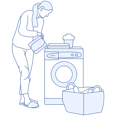 Girl washing clothes in washing machine  Illustration