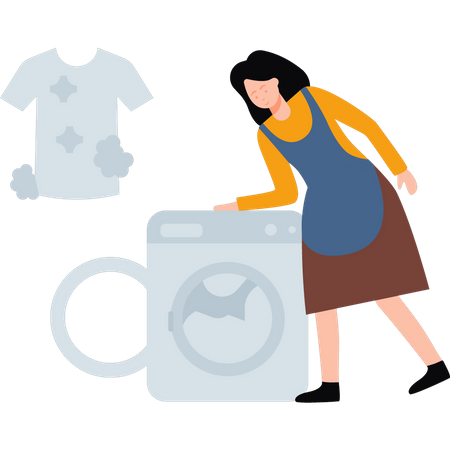 Girl washing clothes in machine  Illustration