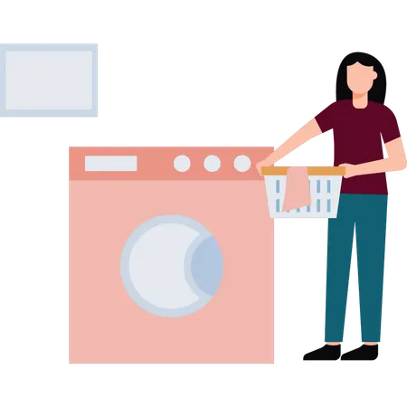 Girl washing clothes in machine  Illustration