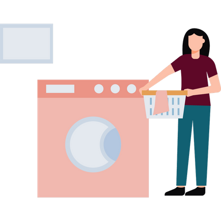 Girl washing clothes in machine  Illustration