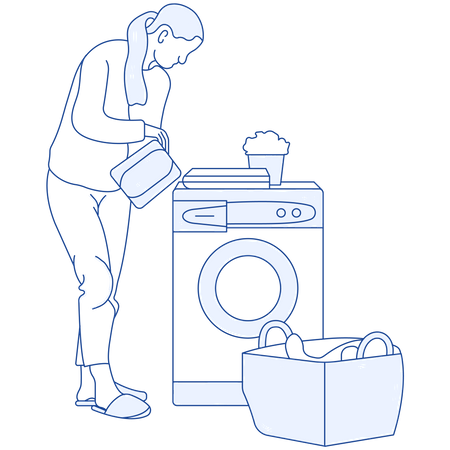 Girl washing clothes in washing machine Illustration