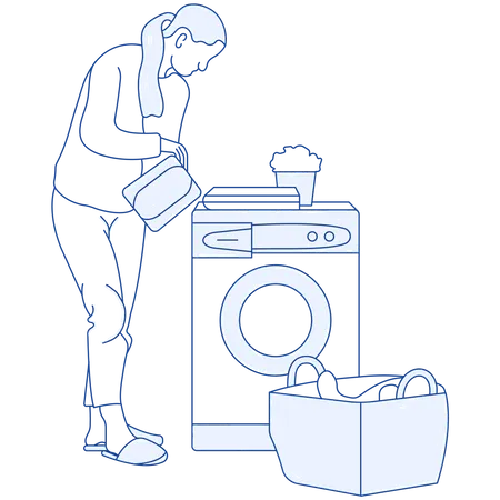 Girl washing clothes in washing machine Illustration