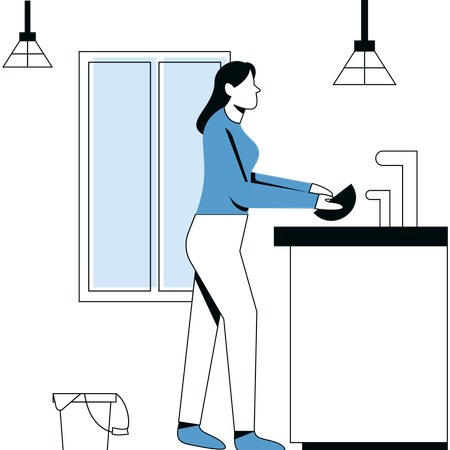 Girl Washing Dishes  Illustration
