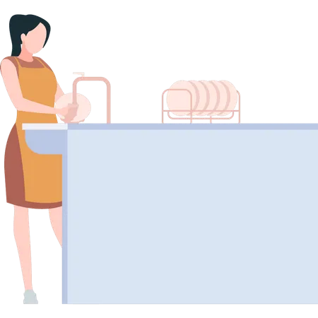 Girl washing dishes  Illustration