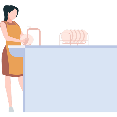 Girl washing dishes  Illustration