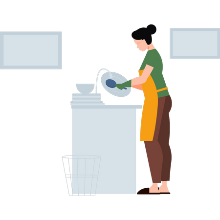 Girl washing dishes  Illustration