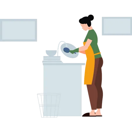 Girl washing dishes  Illustration