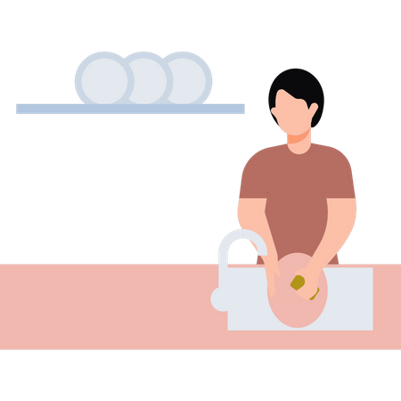 Girl washing dishes  Illustration