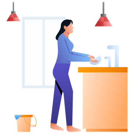 Girl Washing Dishes  Illustration