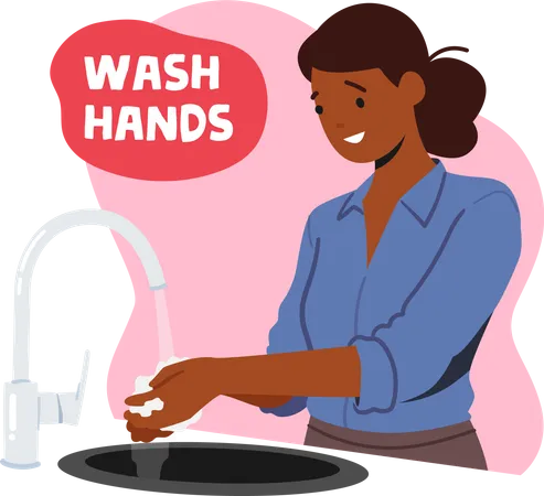 Girl washing hands for daily hygiene  Illustration